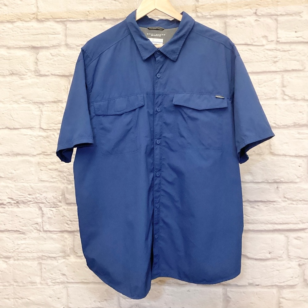 Columbia XXL Omni-Shade Vented Button Up Men’s Blue Short Sleeve Athletic Shirt
